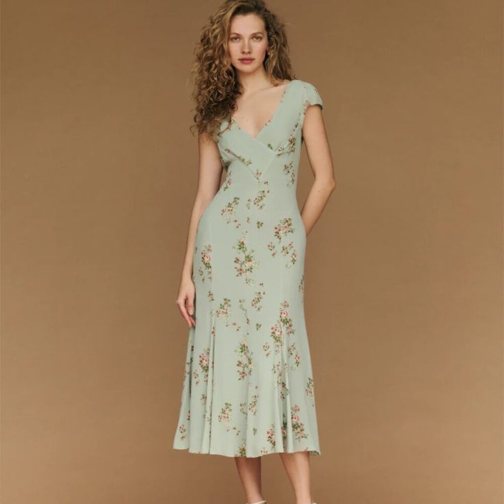 **SOLD!!! Like New Reformation Baden Green Floral Hempstead Midi Dress size 2